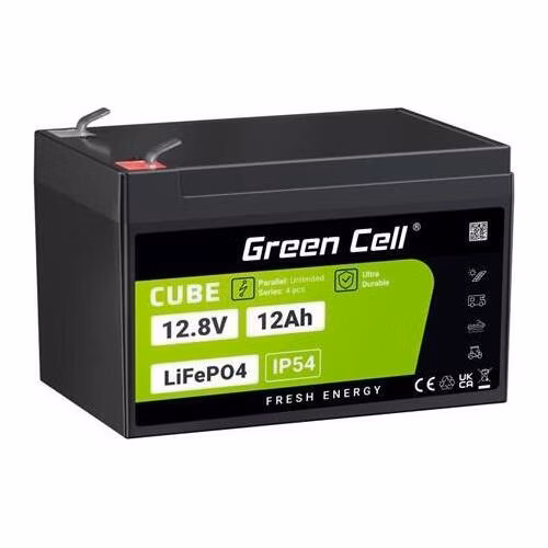 Green Cell CUBE LiFePO4 baterie pro volný čas 12Ah 12,8V 153,6Wh solární baterie pro invalidní vozík, hračky, skútry, sekačky na t