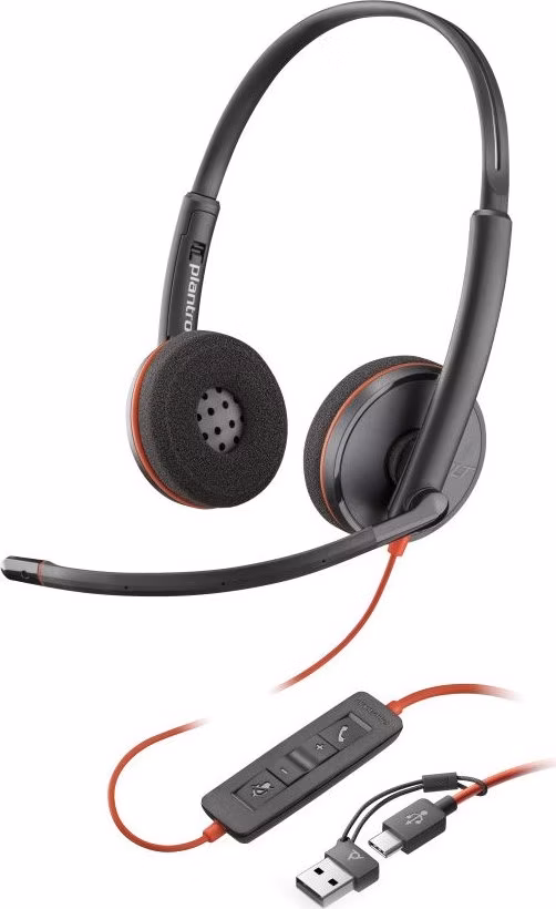 Poly Blackwire 3220 Stereo USB-C Headset +USB-C/A Adapter (Bulk)