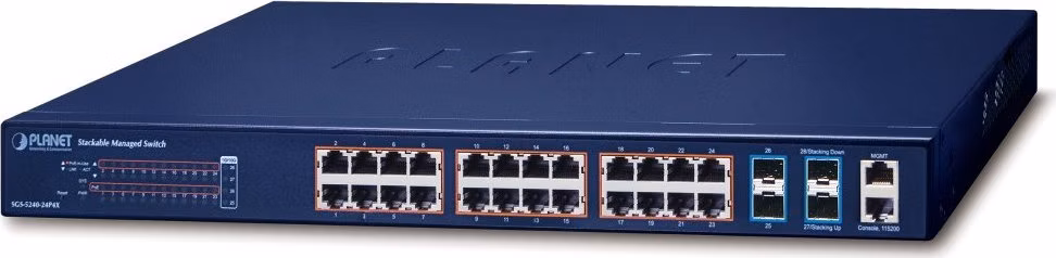 OPRAVENÉ - Planet SGS-5240-24P4X L2/L3 PoE switch, 24x 1GE, 4x 10G SFP+, PoE 802.3at 30/370W, stohování