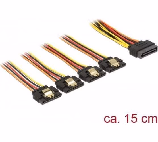 Delock Kabel SATA 15 pin napájecí samec s aretací > SATA 15 pin napájecí samice 4 x přímý 15 cm
