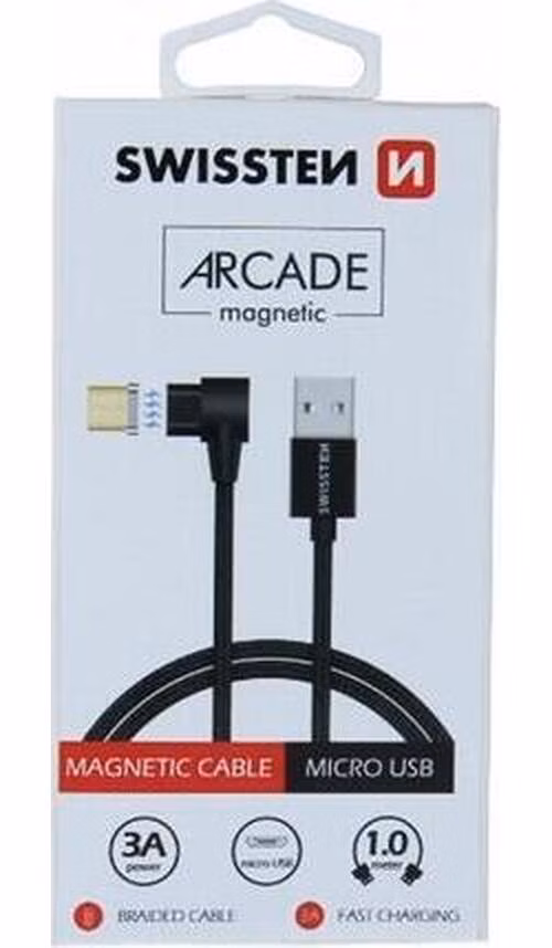 SWISSTEN MAGNETICKÝ TEXTILNÍ DATOVÝ KABEL ARCADE USB / MICRO USB 1,2 M ČERNÝ