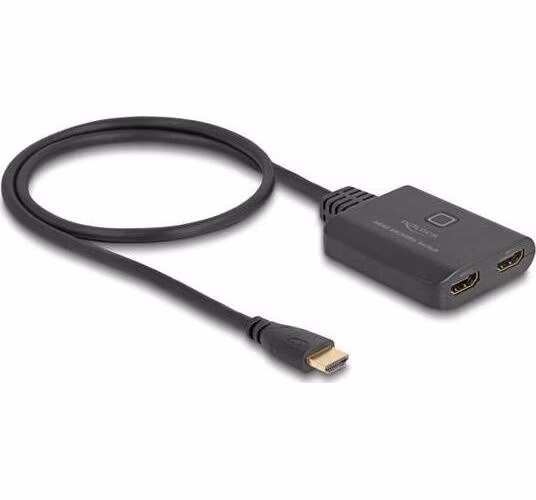 Delock HDMI Switch 2 x vstupní porty HDMI na 1 x výstupní port HDMI, 8K 60 Hz s integrovaným kabelem 50 cm