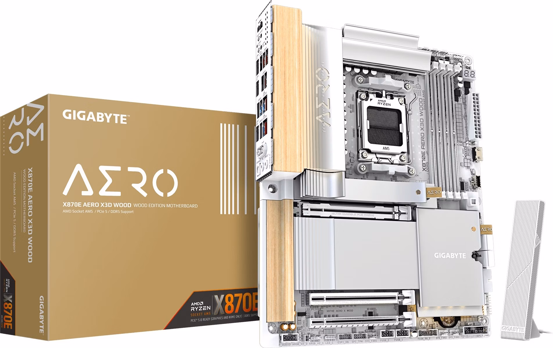 GIGABYTE MB Sc AM5 X870E AERO X WOOD, AMD X870E. 4xDDR5, 2xUSB-C, 2xHDMI, Wifi, ATX