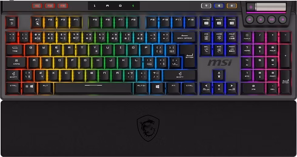 MSI herní klávesnice STRIKE PRO Wireless Silent/ bezdrátová 2,4GHz+BT/ mechanická/ RGB/ USB/ předložka/ CZ+SK layout