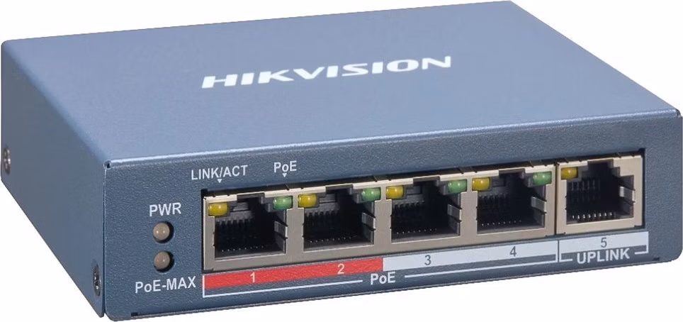 Hikvision DS-3E1105P-EI NEW - Smart managed switch 4x 100TX PoE + 1x 100TX uplink, 60W, Super PoE