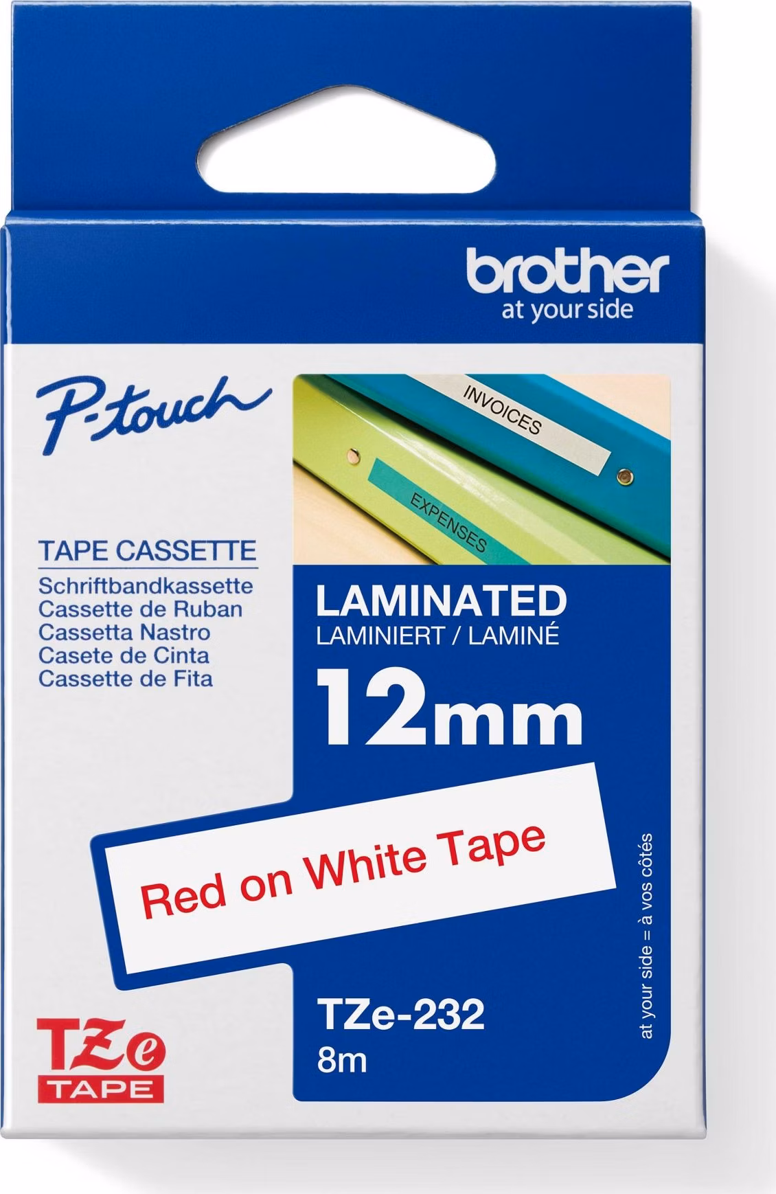 BROTHER TZE232 - 12 mm široká kazeta TZ, laminovaná TZE-232, biele/červené písmo