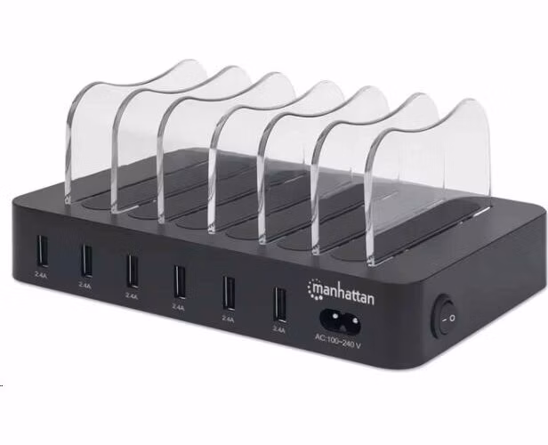 Manhattan USB nabíjacia stanica, 6-portová USB nabíjacia stanica, USB-A, čierna