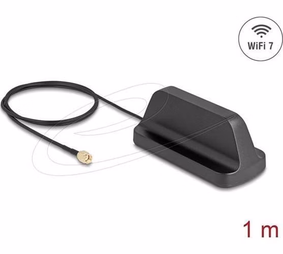 Delock WiFi 7 Anténa RP-SMA samec 2,5 - 3,6 dBi všesměrová s magnetickou základnou a připojovací kabel ULA100 1 m