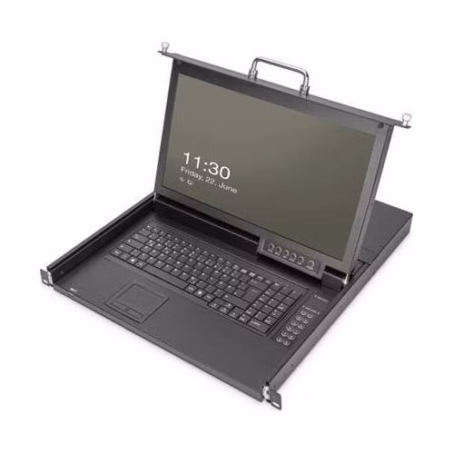 DIGITUS DS-72220-2US 17" Modularizovaná HD LCD TFT KVM konzole, 8 portů VGA KVM, americká klávesnice, černá (RAL 9005)