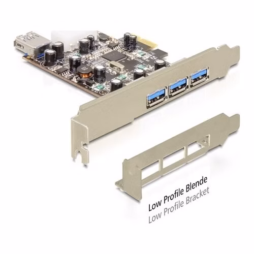 DeLock PCI Express x1 > USB 3.0, 3x externí, 1x interní, VIA, + low profile