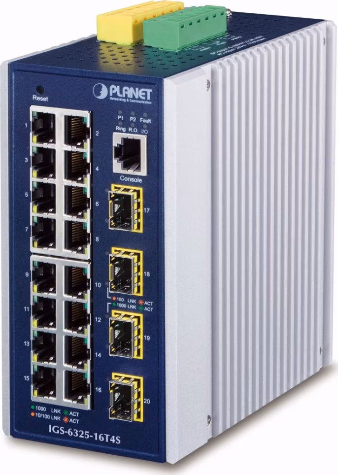 Planet IGS-6325-16T4S průmyslový L3 switch, 16x1Gb, 4x2.5Gb SFP, 9-48VDC, -40~75°C, IP30, fanless