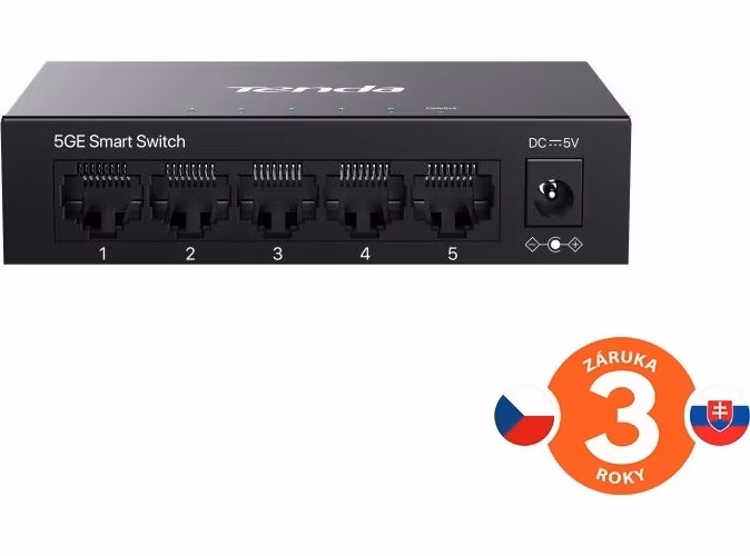 Tenda TEG2205D Websmart L2 cloud managed switch, 5x 10/100/1000 Mbps, Kov, Fanless - bez ventilátorov