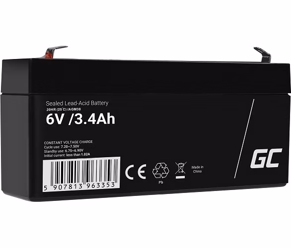 Green Cell AGM VRLA 6V 3.4Ah maintenance-free battery for the alarm system, cash register, toys