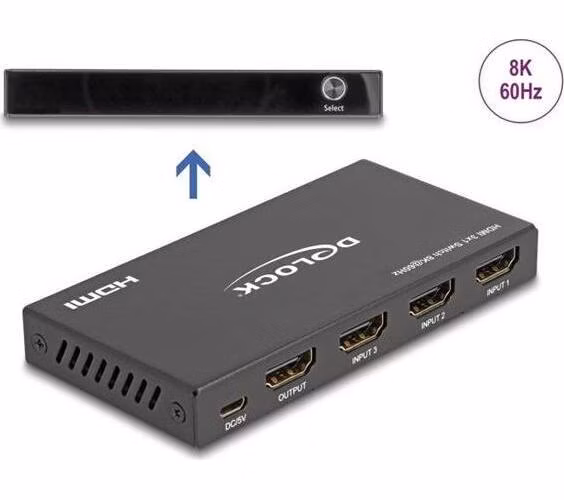 Delock HDMI Switch 3 x vstupní porty HDMI na 1 x výstupní port HDMI, 8K 60 Hz
