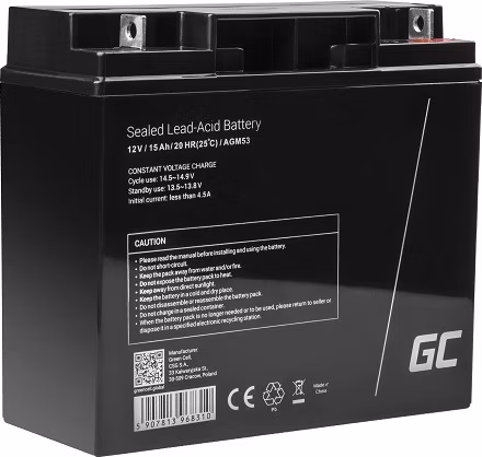 Green Cell AGM VRLA 12V 15Ah maintenance-free battery for the alarm system, cash register, toys