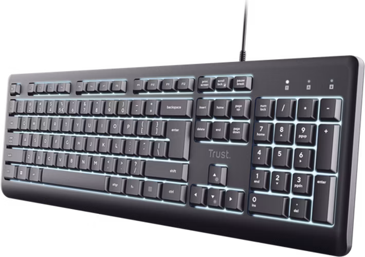 TRUST klávesnice Primo, Membránová, USB-C, Podsvícená, černá CZ/SK