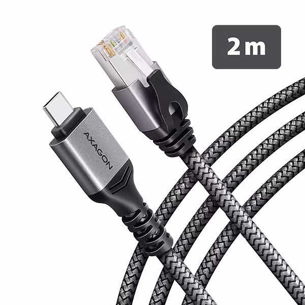 AXAGON ADE-CM20, USB-C Gigabit Ethernet adaptér s integrovaným sieťovým CAT6 káblom RJ-45 (2 m)
