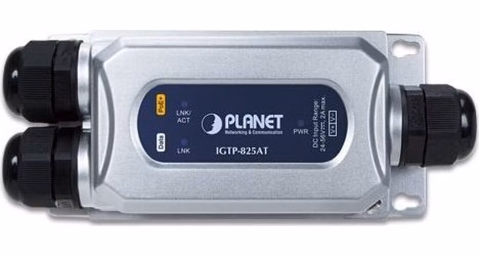 Planet IGTP-825AT konvertor RJ45/SFP, 1Gbps, PoE injektor 802.3at, -40 až 75 st.C, IP67, EFT+ESD, 24-56VDC