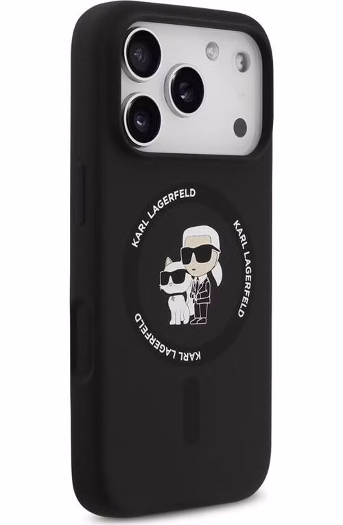 Karl Lagerfeld Liquid Silicone Karl and Choupette MagSafe kryt iPhone 18 Pro Max čierny