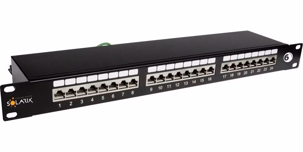 Solarix Patch panel 24 x RJ45 CAT6 STP čierny 1U SX24-6-STP-BK