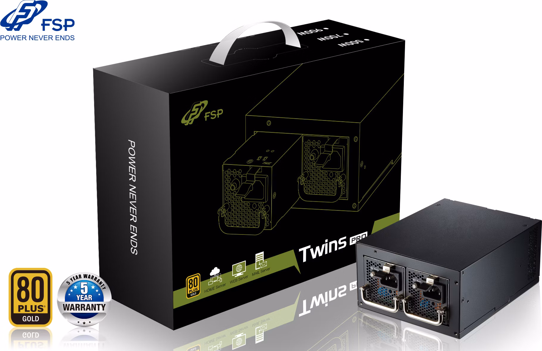 Napájací zdroj Fortron 500W TWINS PRO 500, priemyselný, 230V, 80PLUS GOLD, EN62368, Mini Redundant, 4cm