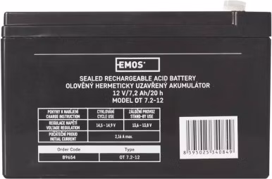 EMOS Bezúdržbový olovený akumulátor 12V/7,2Ah, faston 4,7 mm