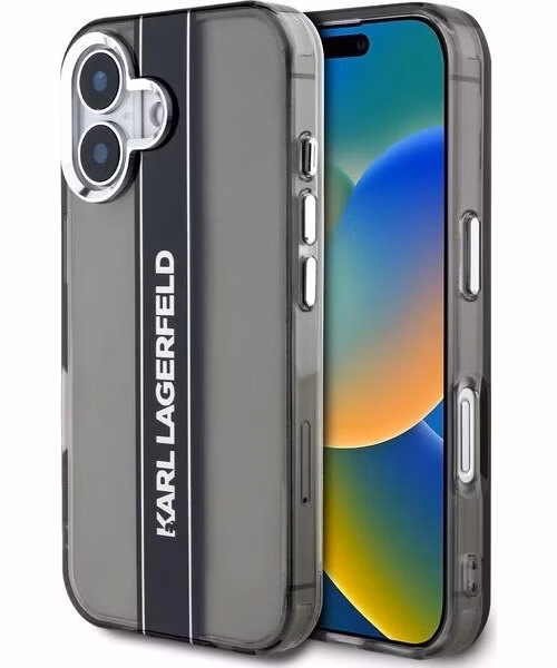 Karl Lagerfeld IML Stripe Logo kryt iPhone 16 čierny