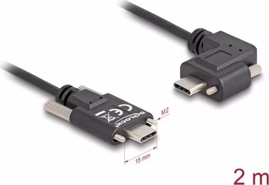 Delock USB 2.0 kabel USB Type-C™ samec se šrouby na USB Type-C™ samec se šrouby pravoúhlý levý / pravý PD 3.0 60 W 2 m