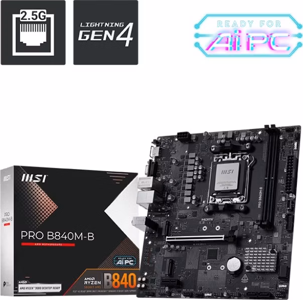 MSI MB Sc AM5 PRO B840M-B, AMD B840, 2xDDR5, 1xHDMI, 1xVGA, mATX