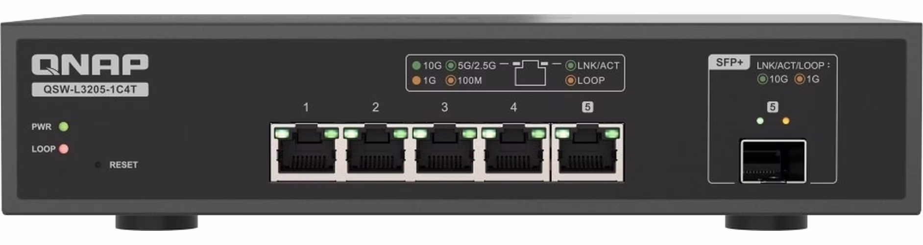 QNAP switch QSW-L3205-1C4T (4x 10GbE port, 1x 10G SFP+/NBASE-T Combo, Lite Managed)