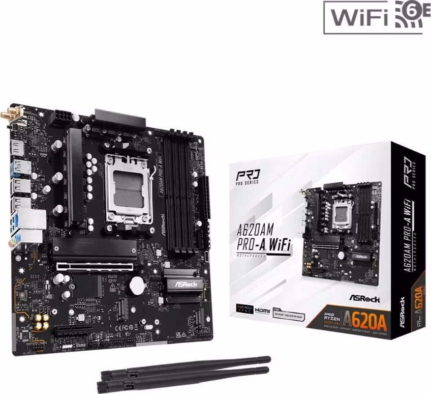 ASRock MB Sc AM5 A620AM PRO-A WIFI, AMD A620A, 4xDDR5, 1xHDMI, WIFI