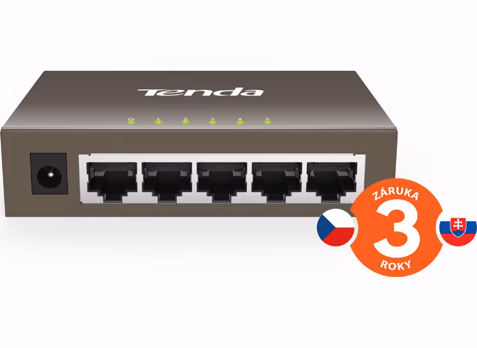 Tenda TEG1005D - 5x 10/100/1000 Mbps Kovový Switch, Fanless - bez ventilátorů, ochrana 6 kV