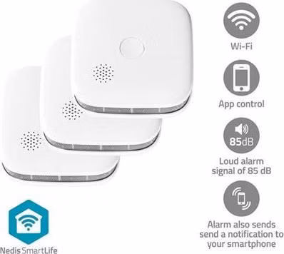 Nedis WIFIDS21WT3 SmartLife Detektor Kouře| Wi-Fi | Napájení z baterie | Životnost snímače: 10 Rok | 85 dB | Bílá | 3 ks