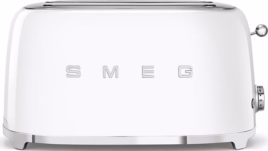 Smeg TSF02WHEU, toustovač / topinkovač, 4 toasty, 6 úrovní opékání, zásuvka na drobky, styl. 50. let, bílá