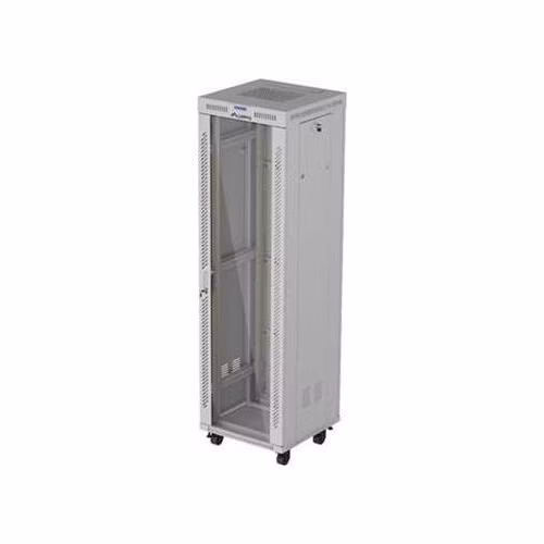 LANBERG Volně stojící skříň 19" 42U/600x600 (v rozloženém stavu) skleněné dveře LCD černá (RAL9004)