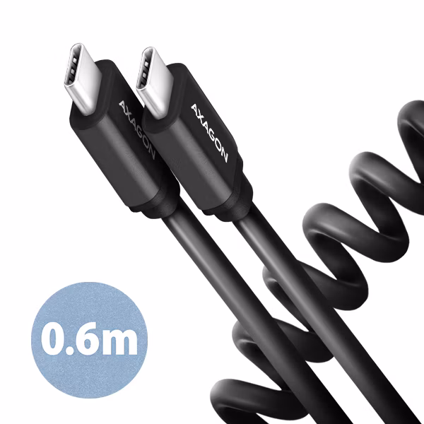 AXAGON BUCM-CM10TB, TWISTER kábel USB-C  USB-C, 0.6 m, USB 2.0, PD 60W 3A, ALU, tpe, čierny