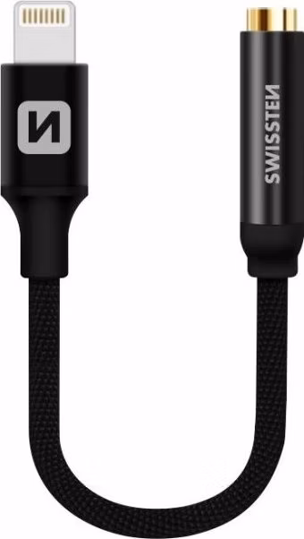 SWISSTEN AUDIO ADAPTÉR TEXTILE LIGHTNING /JACK(samice) 0,15 M ČERNÝ
