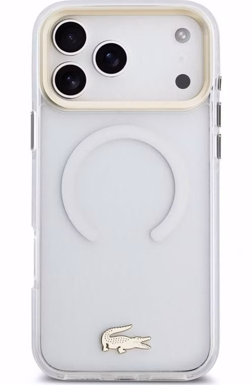Lacoste PC/TPU Frosted Finish Gold Logo MagSafe kryt iPhone 18 Pro priehľadný