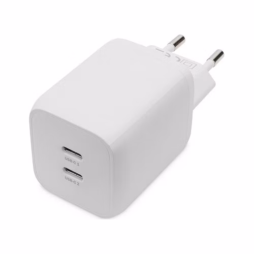 DIGITUS Miniaturní nabíječka USB-C, 2portová, 65W 2x USB-C, 45W+20W, bílá.