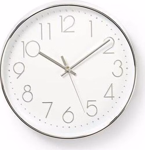 Nedis CLWA015PC30SR - Kulaté Nástěnné Hodiny | Průměr 30 cm | Bílá a Stříbrná