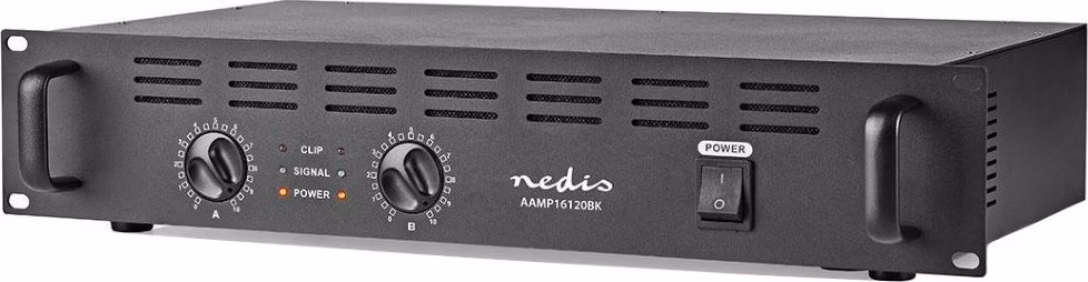 NEDIS PA zesilovač/ RMS 2x 100 W @ 8 Ohm/ 2x 150 W @ 4 Ohm/ 2 kanály/ 2U/ montáž do 19" stojanu/ kov/ černý