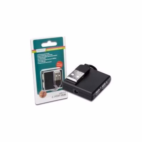 Digitus USB 2.0 hub, Vysokorychlostní rozbočovač, 4-porty, černý, bez napájecího zdroje