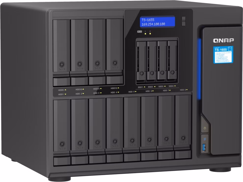 QNAP TS-1655-8G 12x 3,5"+ 4x 2,5" SATA, 8GB RAM, 2x M.2 NVMe slot, 2x 2,5GbE, 3x PCIe