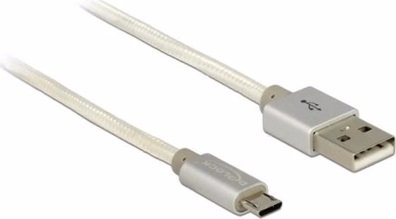 Delock Data and Charging Cable USB 2.0 Type-A male > USB 2.0 Micro-B male with textile shielding white 200 cm