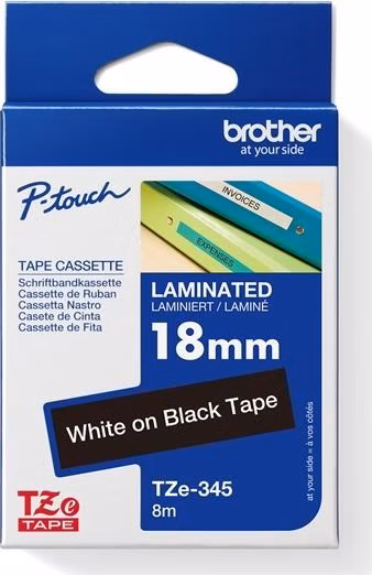 BROTHER TZE345 - kazeta TZ so šírkou 18 mm, laminovaná TZE-345, čierne/biele písmo