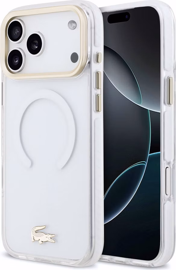 Lacoste PC/TPU Frosted Finish Gold Logo MagSafe kryt iPhone 18 Pro Max priehľadný