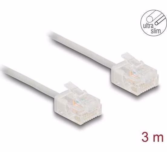 Delock Síťový kabel rozhraní RJ45 Cat.6, UTP Ultra Slim, 3 m, šedá s krátkými zástrčkami