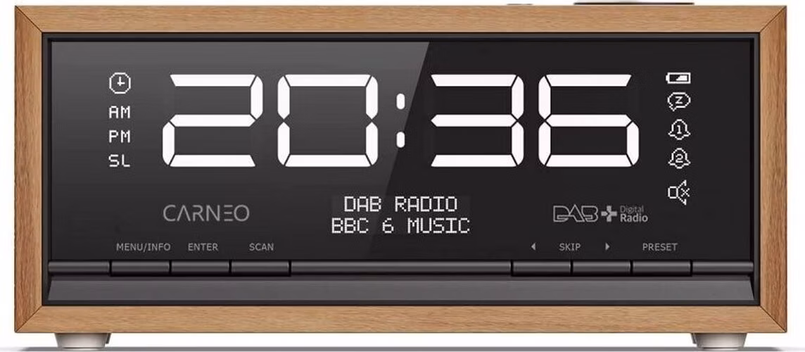 CARNEO C100, rádio DAB+, FM, BT, budík, OLED, drevo