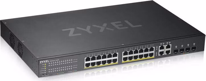 Zyxel GS1920-24HPv2, 28 Port Smart Managed PoE Switch 24x Gigabit Copper PoE and 4x Gigabit dual pers., hybrid mode,  375 Watt PoE