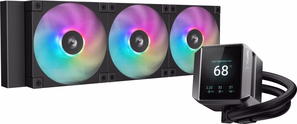 DEEPCOOL vodní chladič MYSTIQUE 360 ARGB / 3x120mm ARGB fan / dig. displej / Intel i AMD / černý